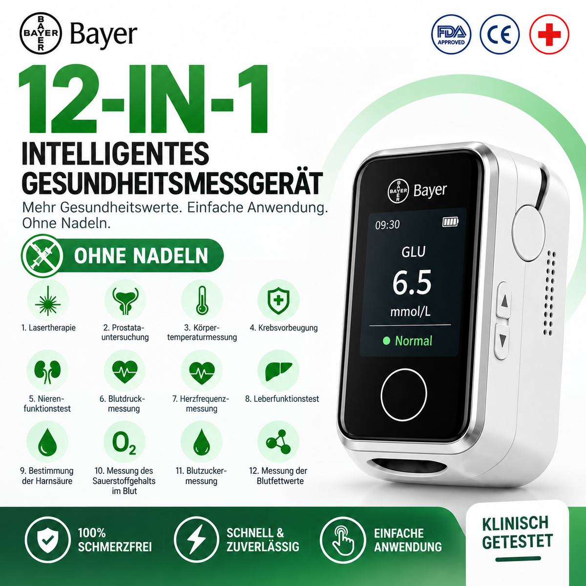 Bayer 12-in-1 Smartes Blutzuckermessgerät – moderne nicht-invasive Messung