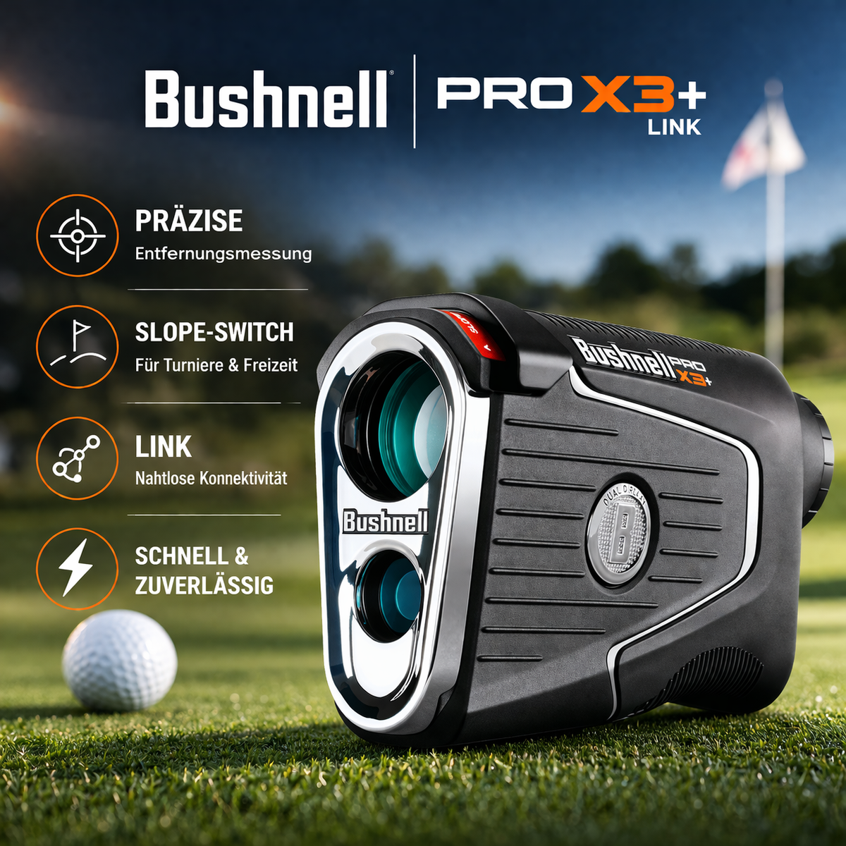 Bushnell Pro X3+ LINK Golf Laser-Entfernungsmesser mit präziser Distanzmessung