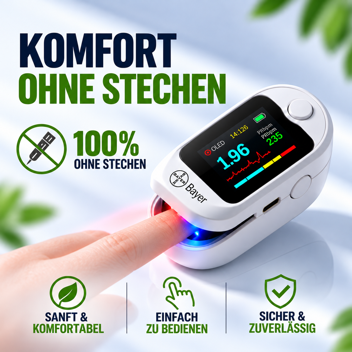 L‑X1.36 Nichtinvasives Blutzuckermessgerät mit Fingerclip und Digitalanzeige